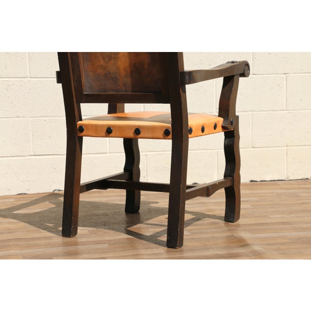Set of 6 Spanish Revival Carved Wood & Tan Leather Dining Chairs For Sale - Image 17 of 18