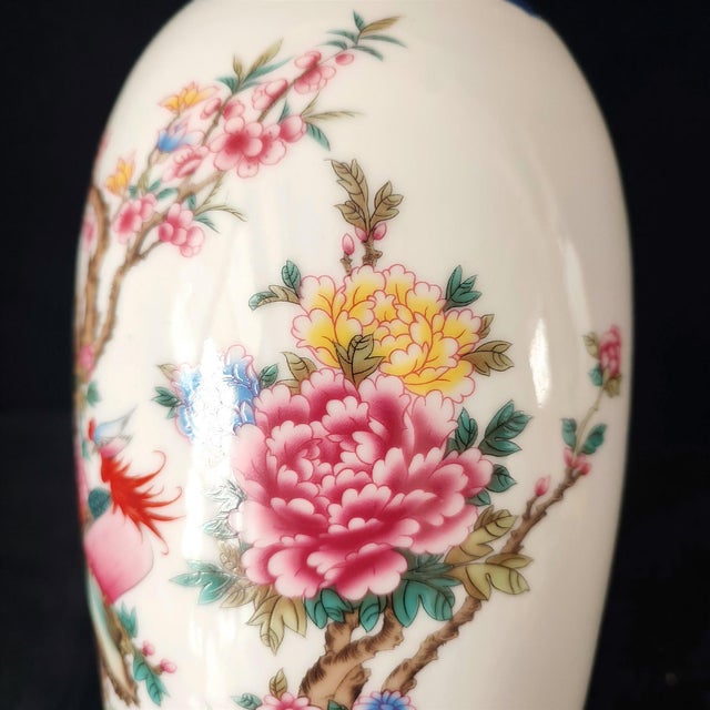 Chinese Ceramic Vase,Famille Rose Porcelain Vase Hand Painted Flowers and Birds Pattern For Sale - Image 12 of 12