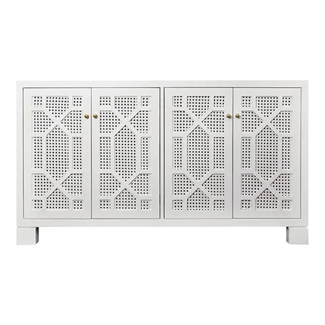 Matthew Izzo Home - Claire Matte White Lacquer Four Door Trellis Buffet For Sale