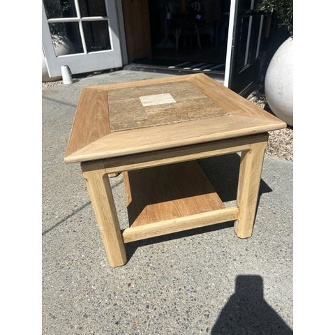 Vintage Wood Side Table With Inset Stone Top and Lower Shelf For Sale - Image 13 of 17
