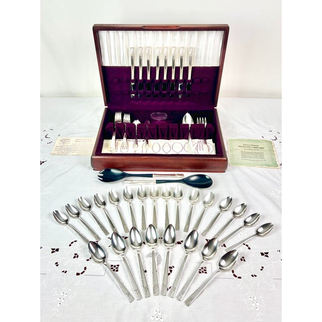 Silver 1937 Art Deco Nobility Plate "Caprice" Silverware Service for 8 With Hostess Serving Suite - 58 PCS For Sale - Image 8 of 9