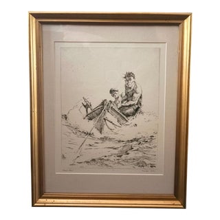 George Gale Signed Original Maritime Etching “Haul Line” Framed, Circa 1930s For Sale