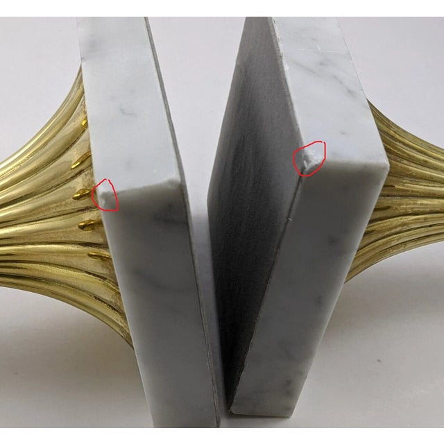 1990s Vintage Italian Solid Ribbed Brass and Carrera Marble Candle Stick Holders-Set of 2 For Sale - Image 5 of 5