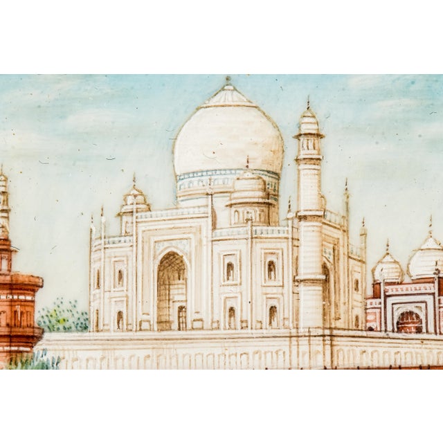 Victorian Superb Antique Grand Tour Taj Mahal Portrait Miniature Painting India Souvenir Gold Filled Frame Art Collectible For Sale - Image 3 of 15