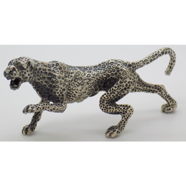Italian Vintage Italian Handmade Genuine Silver Jaguar / Leopard Large Decorative Figurine For Sale - Image 3 of 11
