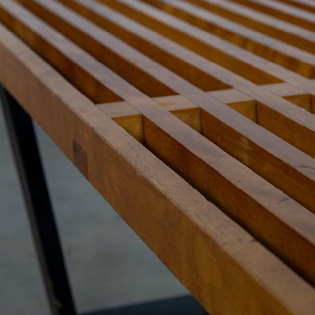Wood Early Mid Century Modern George Nelson Platform Bench for Herman Miller Maple Slats Black Painted Legs For Sale - Image 7 of 18