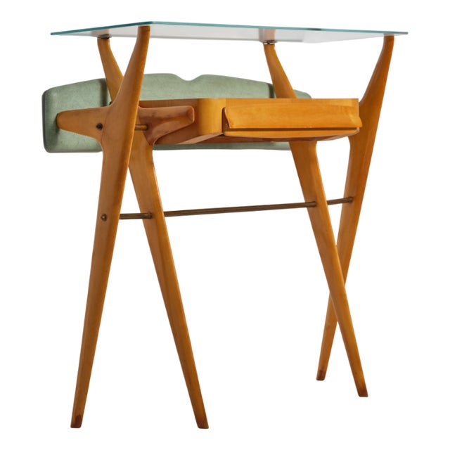 Italian Sculptural Maple Console Table with Glass Top by Ico Parisi, 1950s For Sale