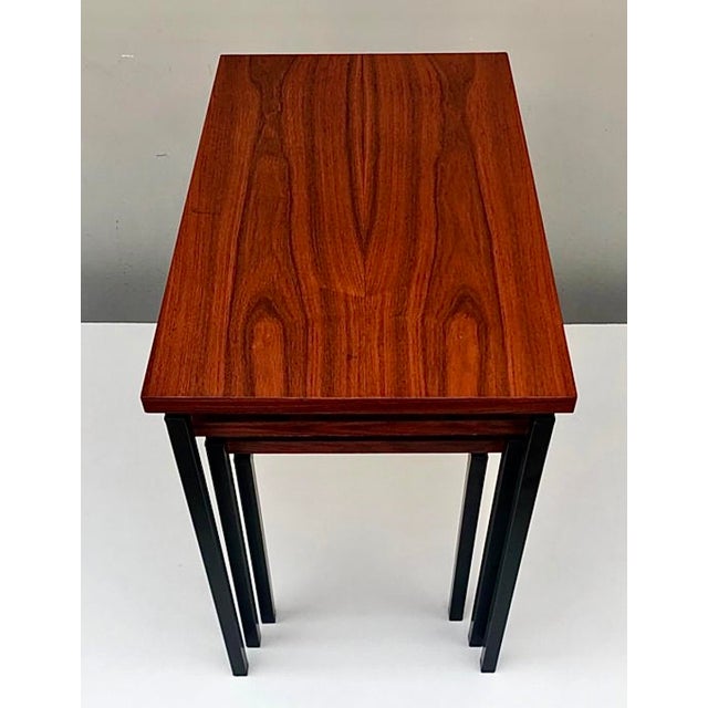 Wood Nesting Tables in Teak and Black Iron by Cees Braakman for Pastoe, 1950s, Set of 3 For Sale - Image 7 of 13
