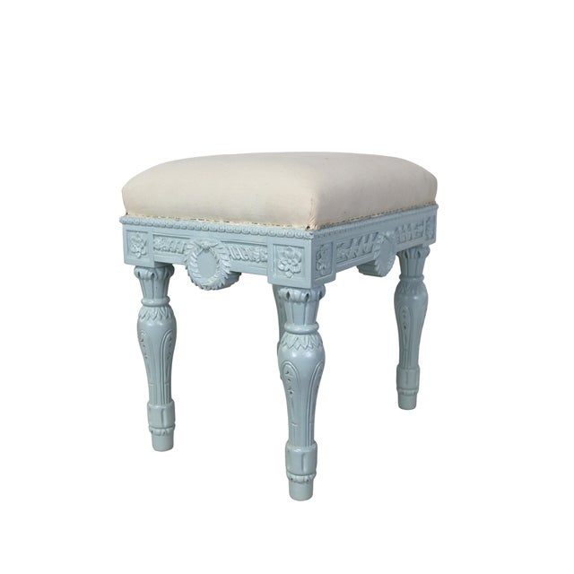 Vintage Neoclassical-Style, Hand-Carved, Upholstered Stool. For Sale In New York - Image 6 of 8