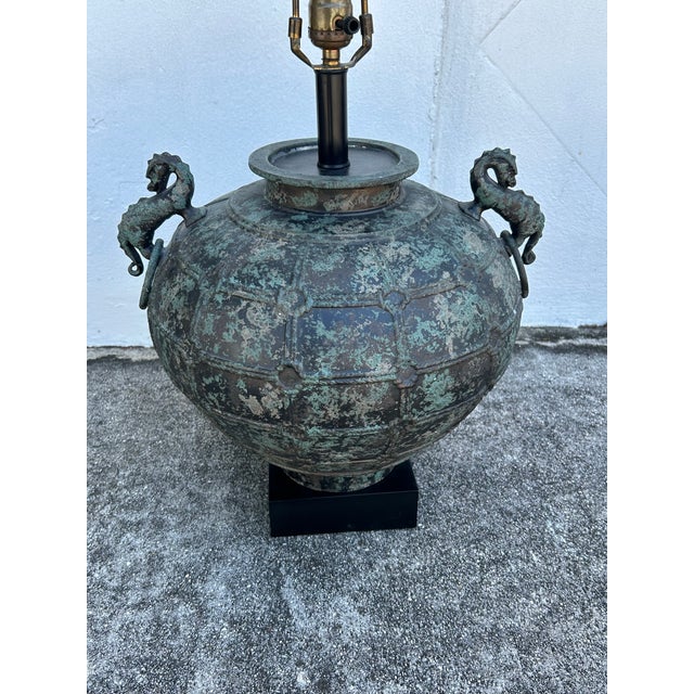 Vintage Asian Bronze Bulbous Table Lamps. - a Pair For Sale In West Palm - Image 6 of 7