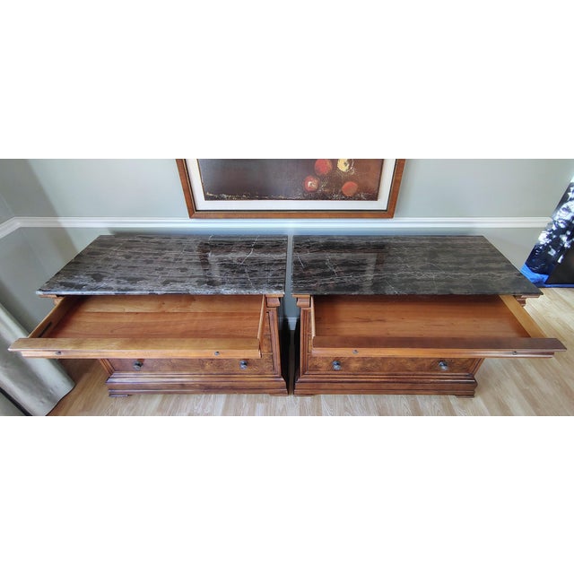 Wood A Pair / Set of Louis Philippe Chests With Marble Top by Ethan Allen For Sale - Image 7 of 15