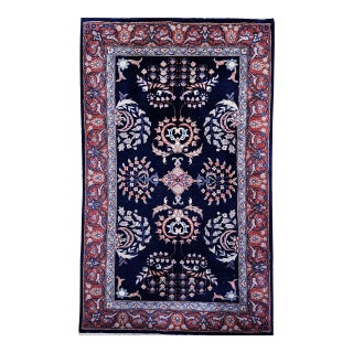 Vintage Sarouk Area Rug, Hand-Knotted Wool, Allover Floral Pattern, Navy & Red, 3x5 For Sale