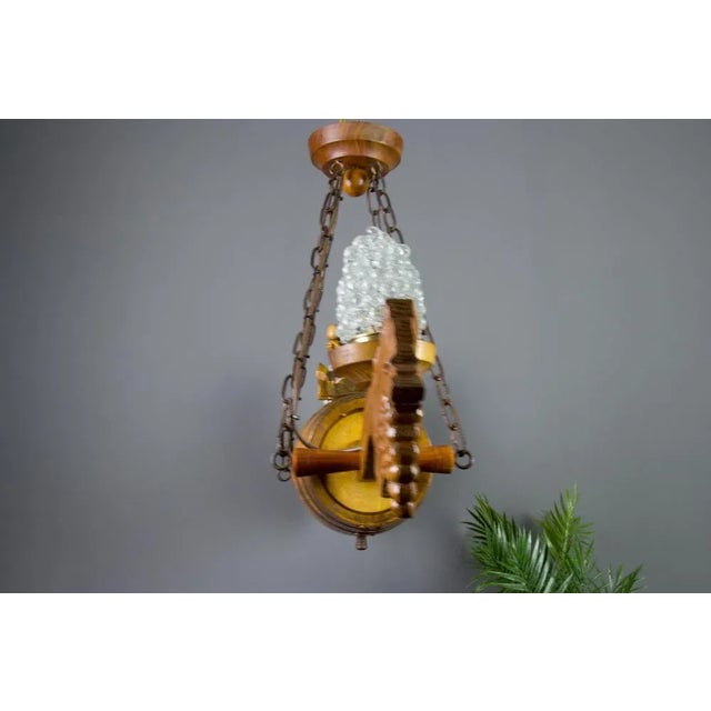 German Carved Wood Two-Light Wine Cellar Chandelier For Sale - Image 14 of 18