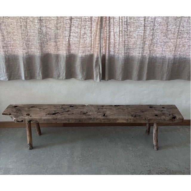 Vintage Raw Wood Bench For Sale - Image 6 of 6