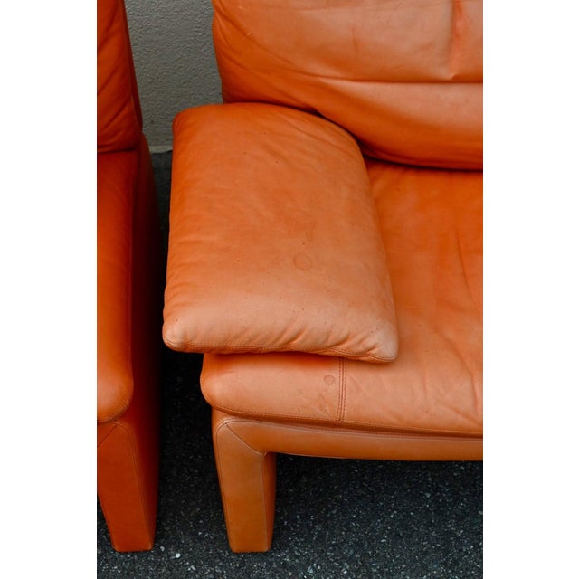 Series 5 Lounge Chairs in Cognac Orange Leather, 1970s, Set of 5 For Sale - Image 15 of 18