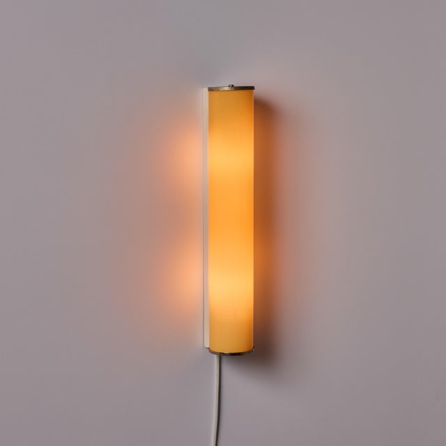 1940s Finnish Yellow Cylindrical Glass & Metal Plug-in Wall Lamp For Sale In Los Angeles - Image 6 of 18