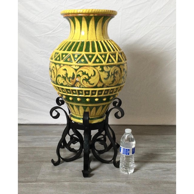 Large Yellow Tin Glazed Earthen Ware Pot on Stand For Sale - Image 10 of 11