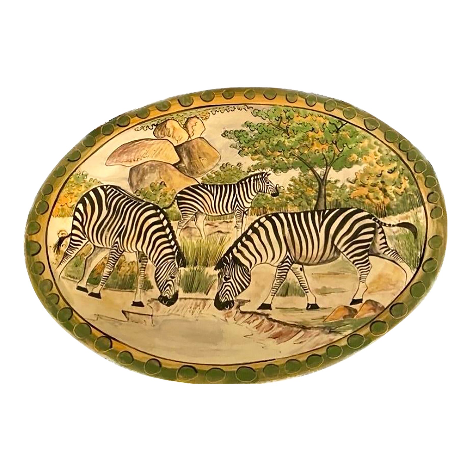 1990s Hand Painted Safari Zebra Plate by Dickson | Chairish