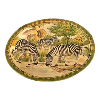 1990s Hand Painted Safari Zebra Plate by Dickson For Sale