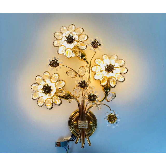 Floral Crystal Glass Sconce from Palwa, Germany, 1960s For Sale - Image 9 of 11