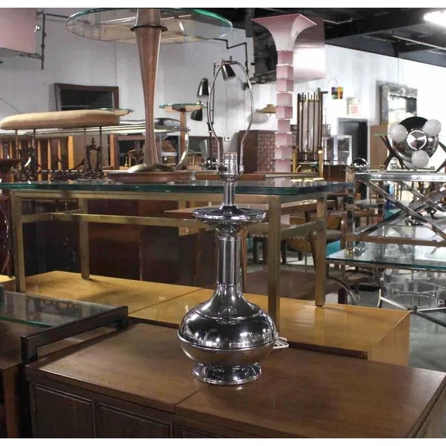 Metal Chrome Base Mid-Century Modern Turn Shape Table Lamp For Sale - Image 7 of 7