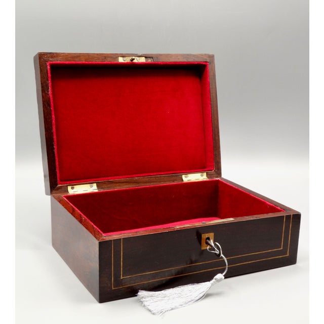 Mid 19th Century 19th-Century English Rosewood Jewelry Box, Lock & Key For Sale - Image 5 of 11