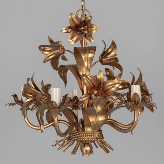 Hans Kögl Italian Gilt Tôle Chandelier For Sale - Image 4 of 11
