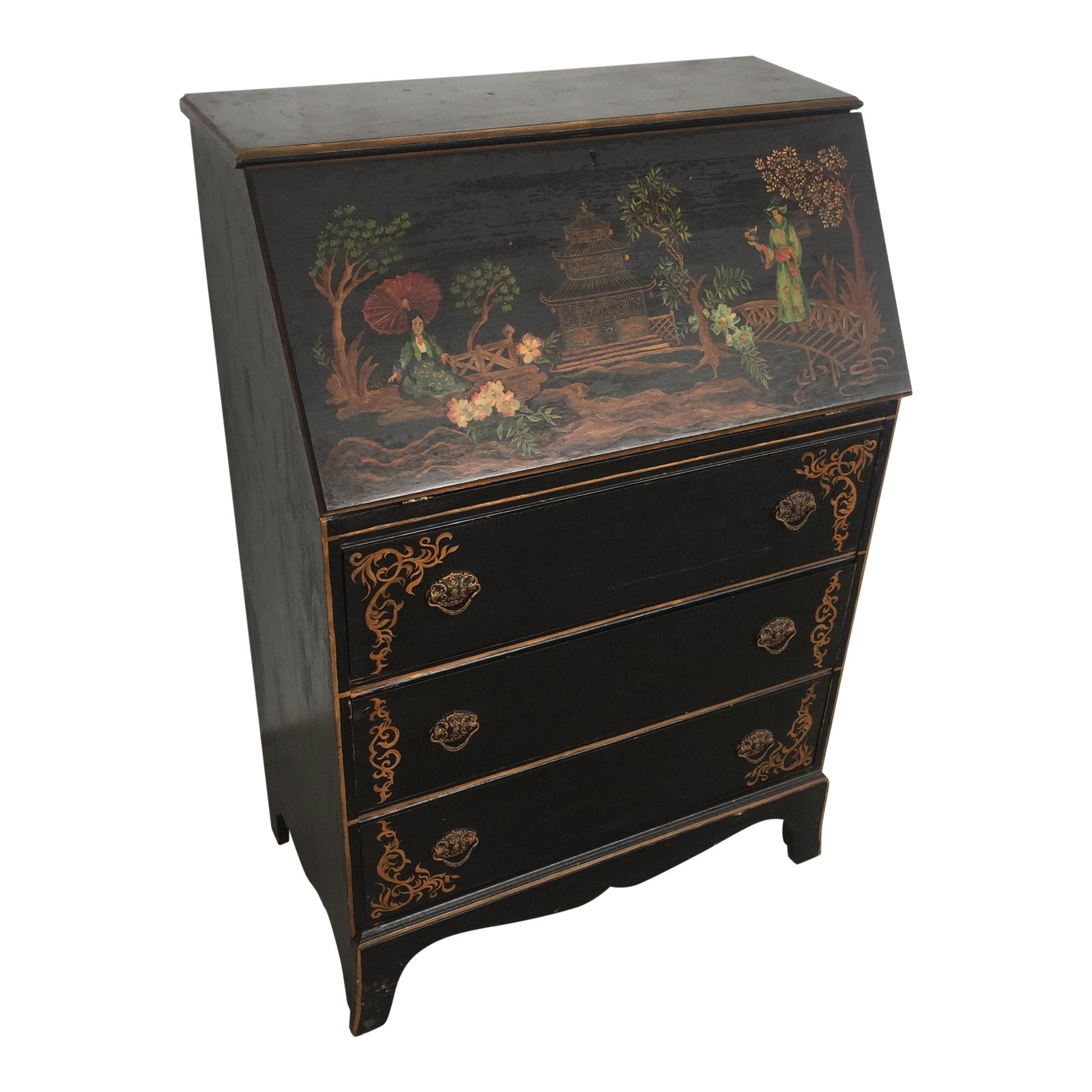 Vintage Painted Chinoiserie Painted Secretary Desk Chairish