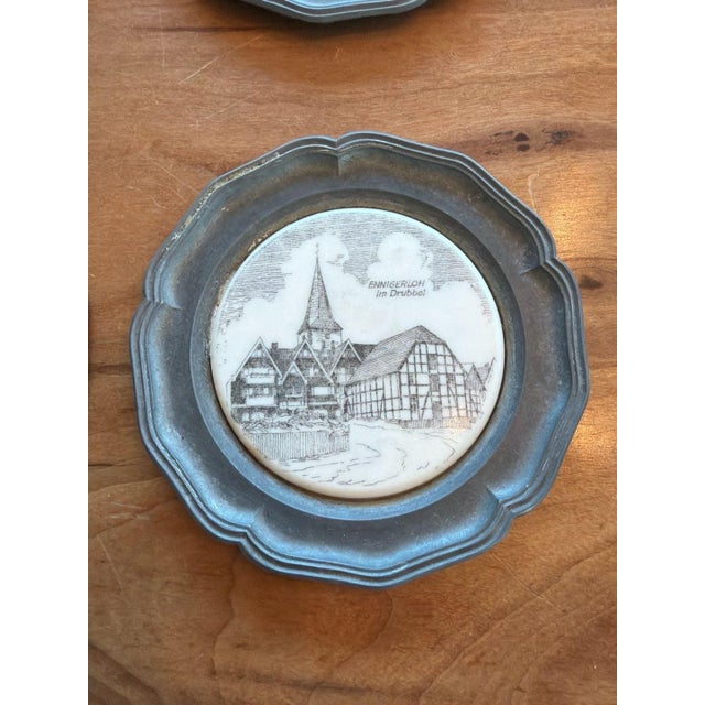 Vintage Georg Vetter Pewter and Porcelain Coasters Set of 8 German Landmarks For Sale - Image 9 of 13