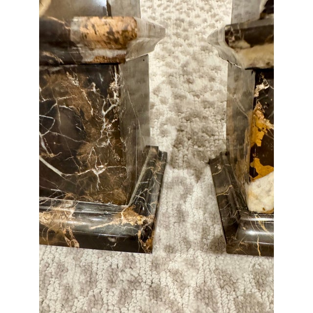 Timelsss Vintage Coffee and Caramel Colored Italian Portoro Nero Solid Marble Obelisks, Grand Tour Style, Mid Century, a Pair For Sale In Chicago - Image 6 of 8