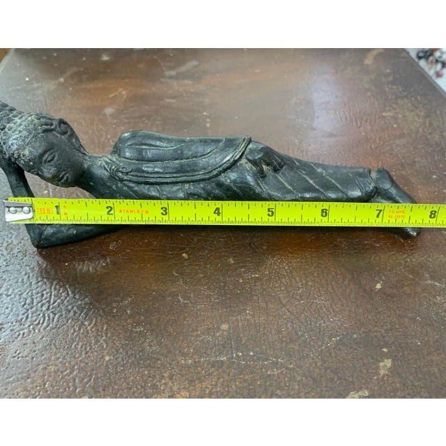 Stone Gray Vintage Reclining Buddha Bronze Sculpture For Sale - Image 8 of 10