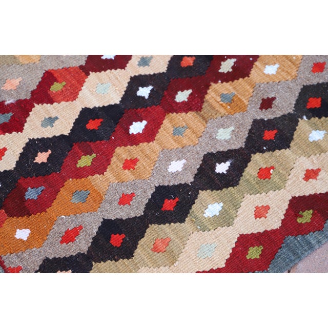 1990s Anatolian Ikat Design Natural Wool Handmade Kilim Rug For Sale - Image 10 of 11