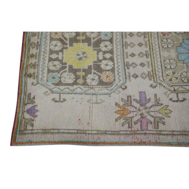 Modern 1960s Colorful Geometric Design Handwoven Wool Vintage Turkish Runner 3'1" X 10'1" For Sale - Image 3 of 6