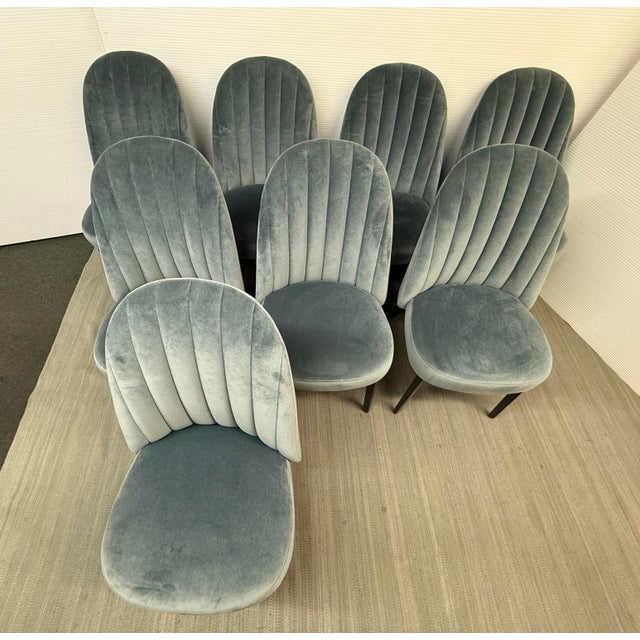 Textile Arhaus Arco Channel Back Banks Velvet Dining Chairs, Set of Eight For Sale - Image 7 of 12