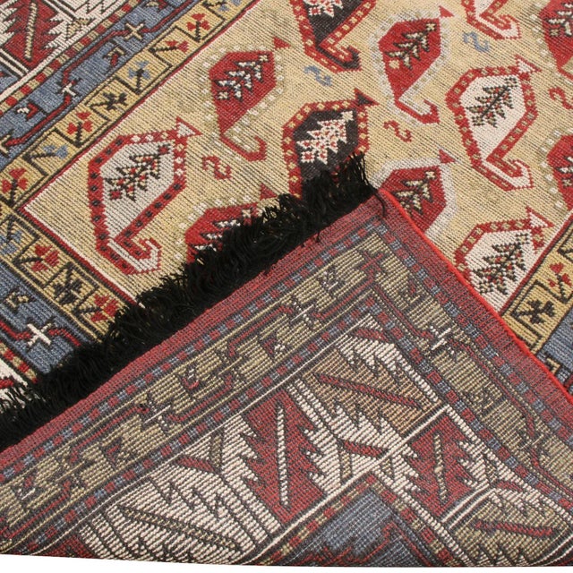 2010s Burano Beige Gold and Red Wool Rug With Boteh Patterns and Blue Accents For Sale - Image 5 of 5