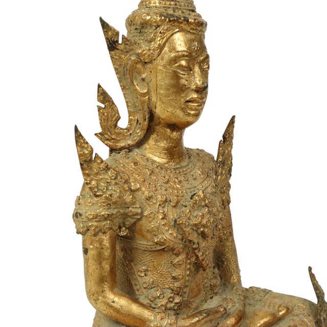 Gilded Bronze Buddha on Wooden Base, Thailand For Sale - Image 4 of 14