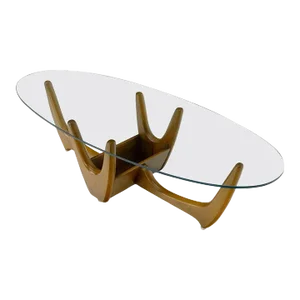 Oval Glass Top Sculptural Base Mid-Century Modern Coffee Table