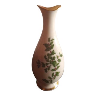 1980s Lenox Ivory Porcelain Christmas Vase For Sale