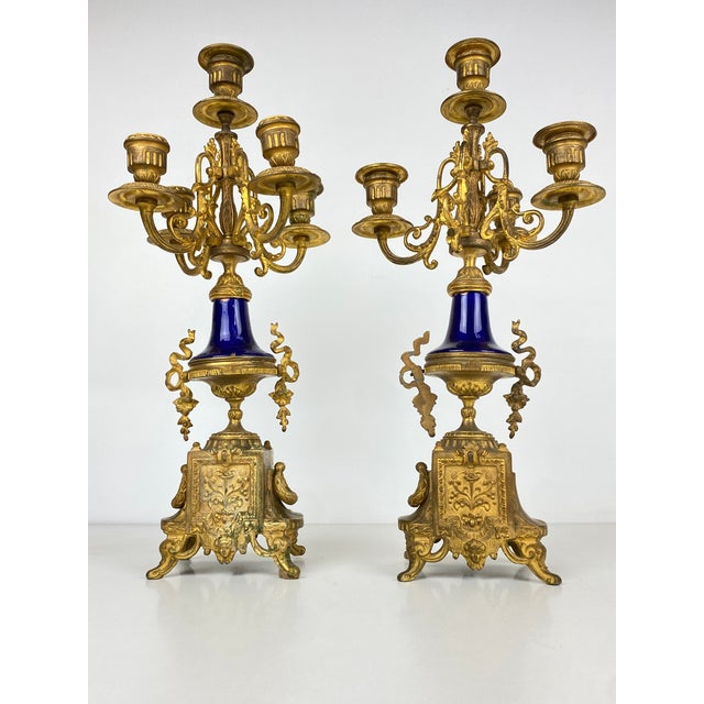 Gilt Bronze and Sèvres Porcelain Candleholders, Set of 2 For Sale - Image 5 of 13
