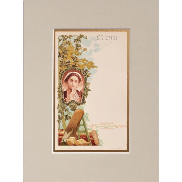 1900 - 1909 1900 Original French Advertising Menu (Jeune Fille De Locmine) Matted For Sale - Image 5 of 5