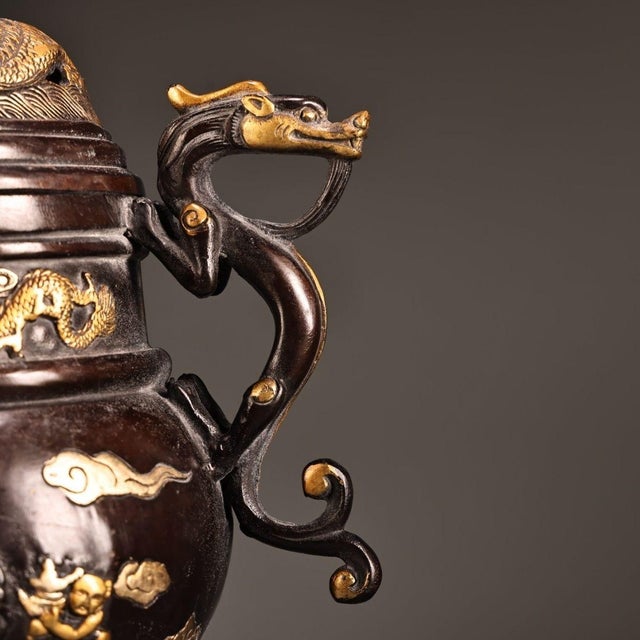 Late 20th Century Gilt Bronze Censer With Laughing Buddha and Guardian Lion Finial For Sale - Image 10 of 10