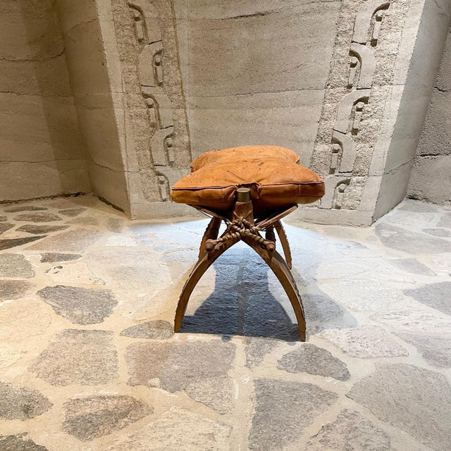1960s Egypt Bohemian Distressed Saddle Leather Camel Foot Stool For Sale In San Diego - Image 6 of 12