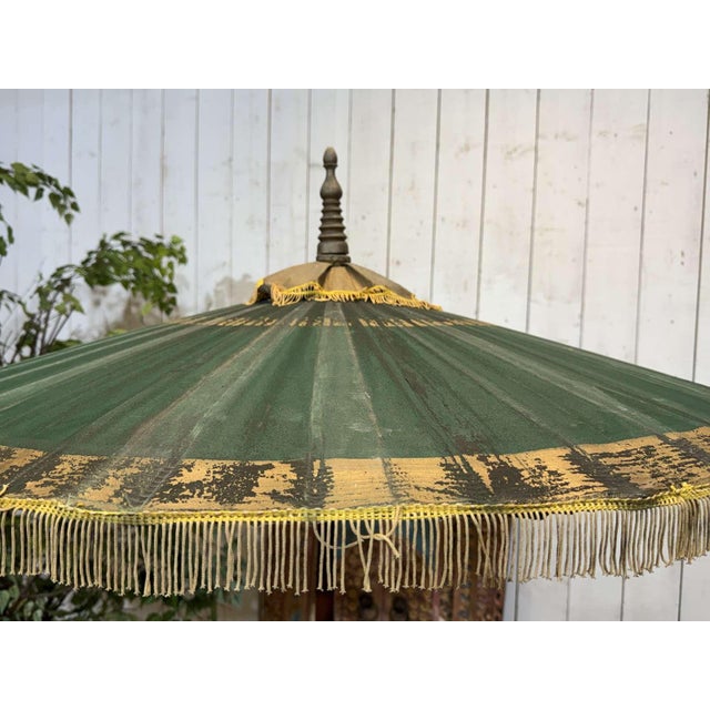 Blue Indonesian Parasol in Wallpaper, Wood and Wool, 1950s For Sale - Image 8 of 14