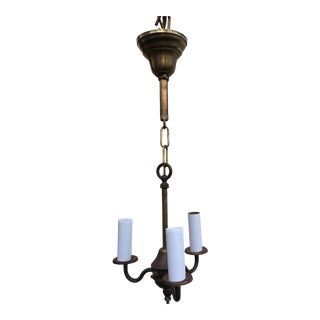 1920s Brass Three Light Hanging Pendant Fixture For Sale