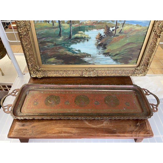 Vintage Hand-Etched Peacock Serving Tray - Made in India For Sale In Seattle - Image 6 of 11