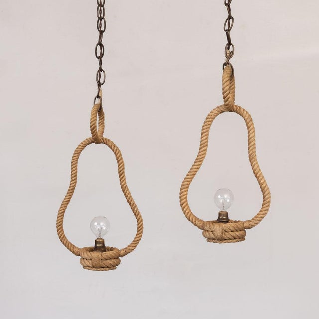 Metal 1960s French Rope Pendant Lights by Audoux Minet - a Pair For Sale - Image 7 of 12