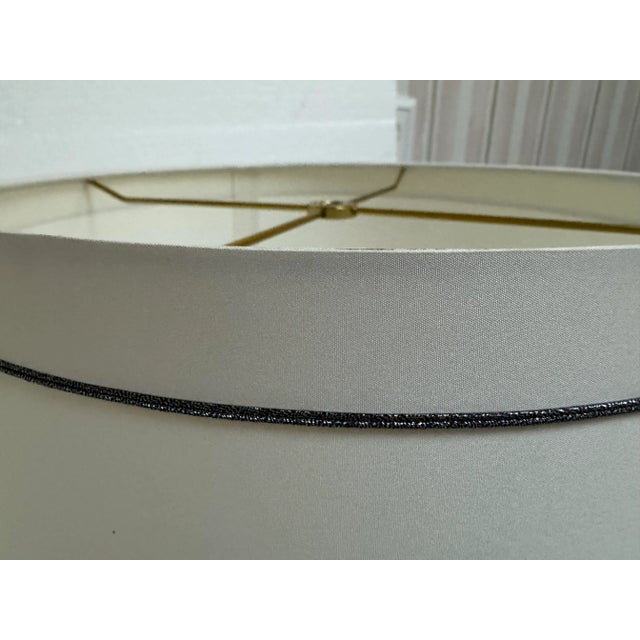 Textile Pair of Tanner Kenzie Sateen Lamp Shades With Silver Trim For Sale - Image 7 of 9