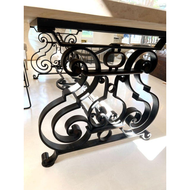 Large Mid-Century Forged Iron & Marble Dining Table For Sale - Image 4 of 8