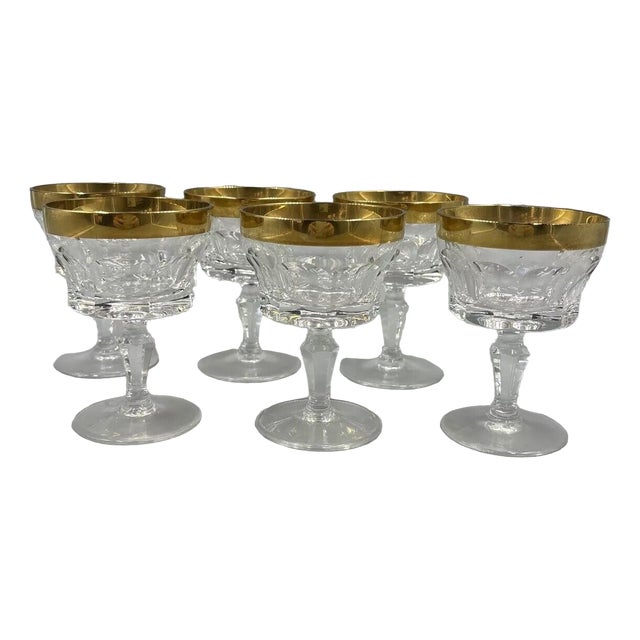 Liqueur Glasses with 18K Gold Rim by Franz Kaspar for Glashütte, 1950s, Set of 6 For Sale