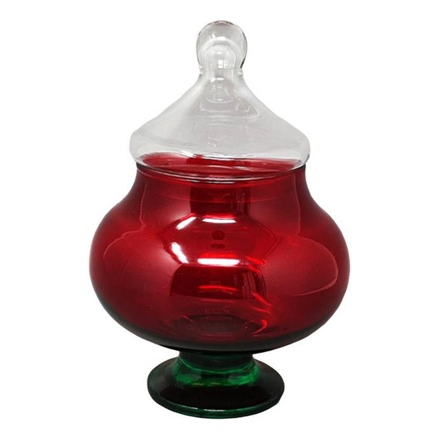 Red and Green Jar in Empoli Glass from Rossini, 1960s For Sale - Image 6 of 6